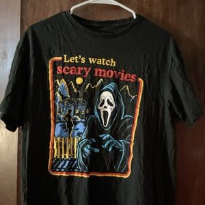 Black Graphic Tee with Horror Movie Design